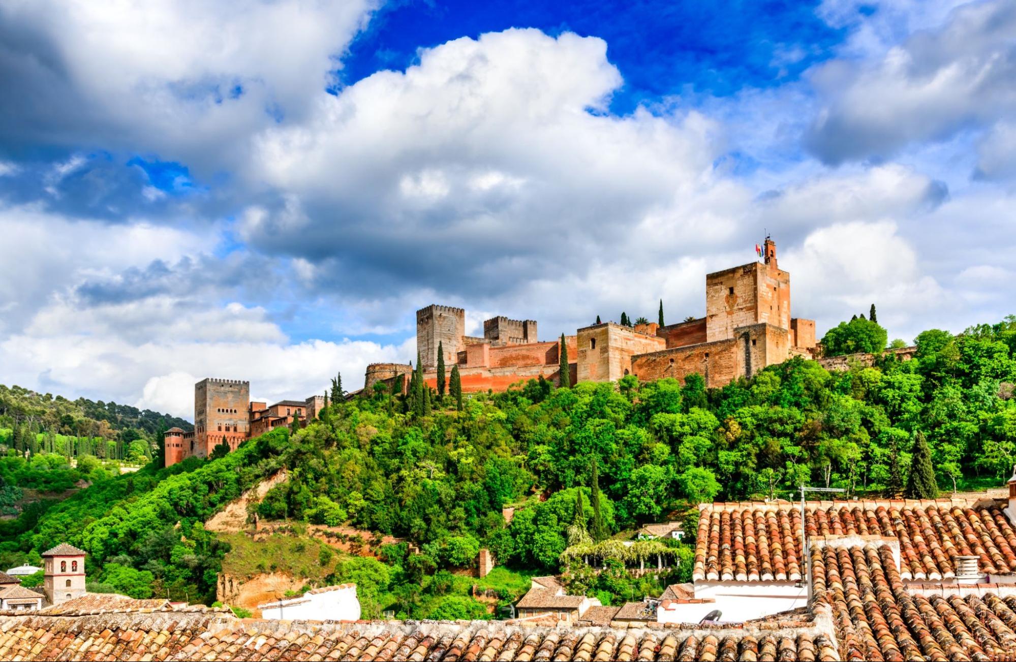 Granada, Spain. Famous Alhambra, Nasrid Emirate fortress, European travel landmark in Andalusia