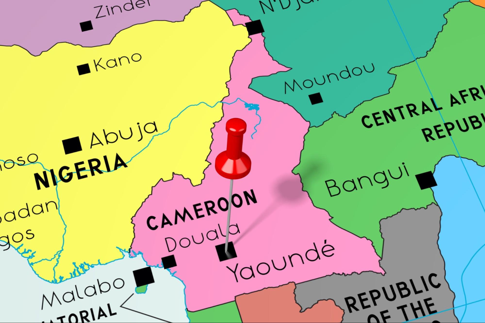 Cameroon, Yaounde - capital city, pinned on political map