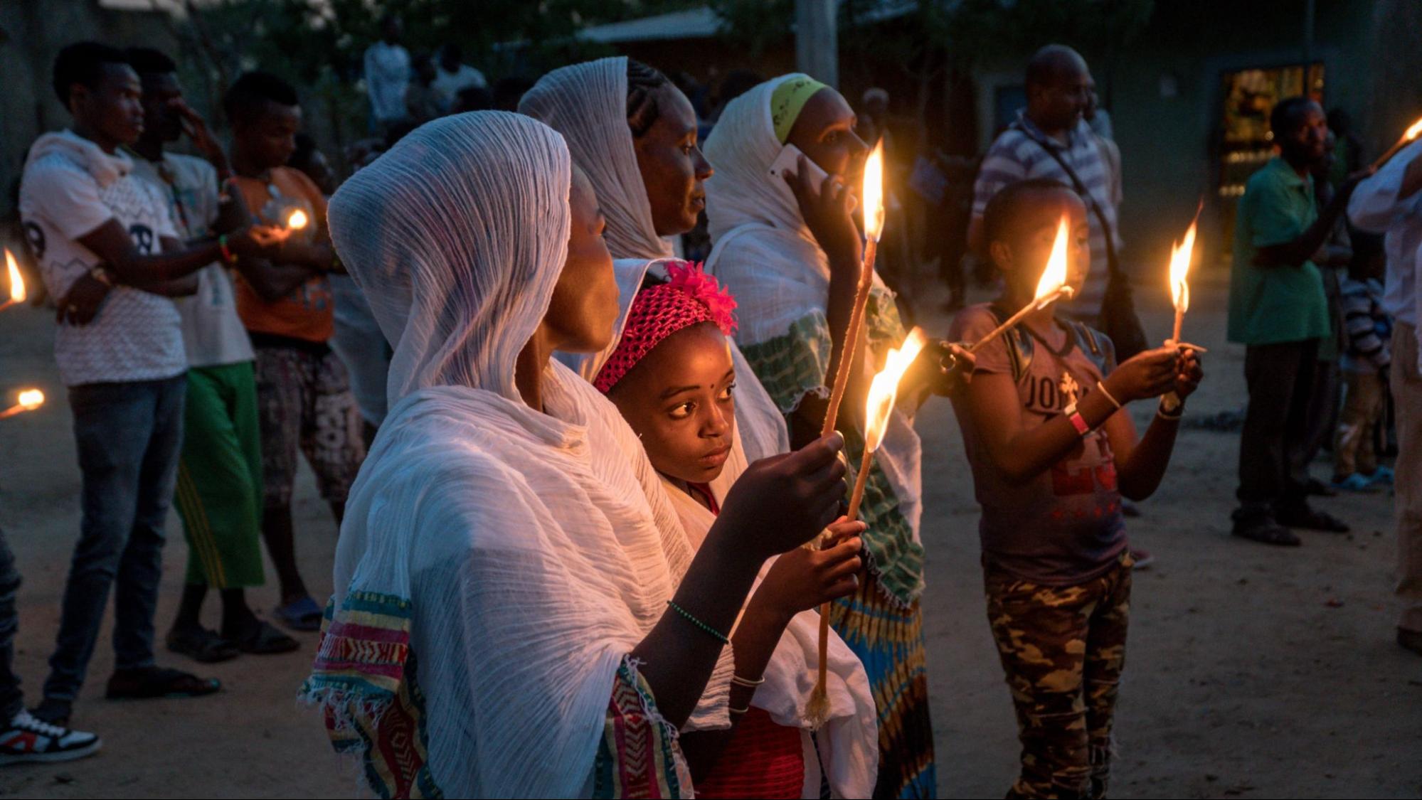 Ethiopian people celebrating the Meskel festival